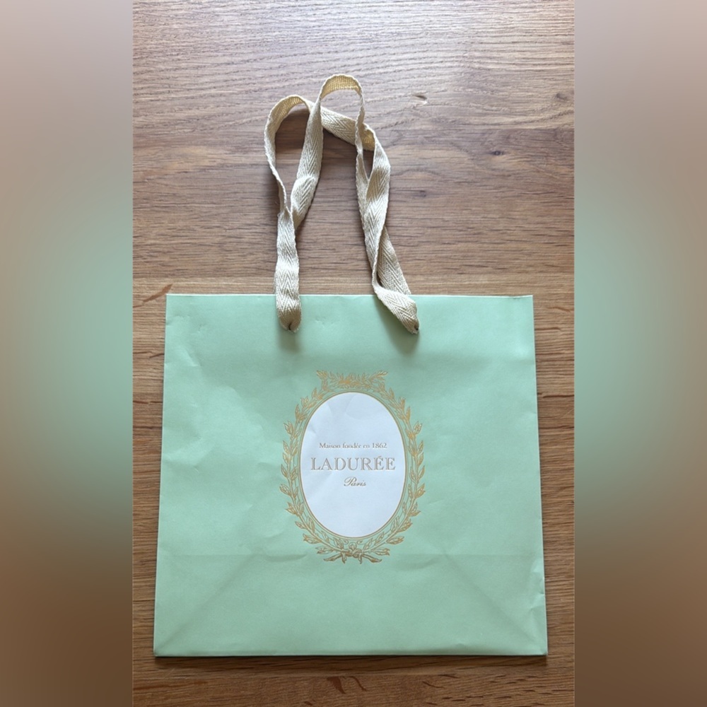 Ladure Paris Shopping Gift Bag Mint Green Gold Logo Boutique Bag